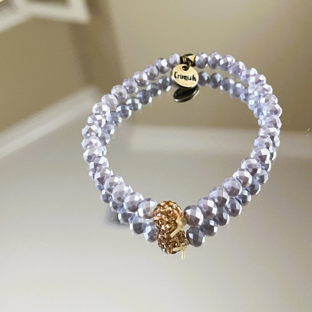 Erimish  Faceted Crystals Beaded Bracelet Logo Tag Stackable Stretch